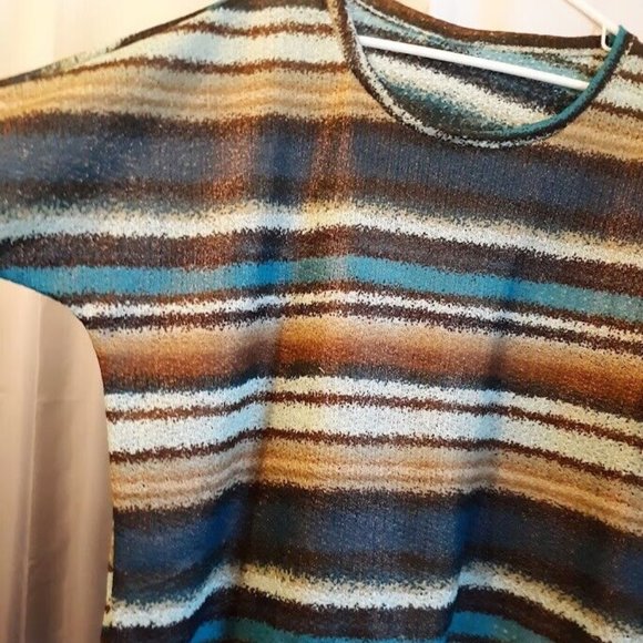 Copper Sheen T-shirt Top Plus 1X Blue Brown Teal Dolman Scoop neck hi-lo blouse - Picture 5 of 9